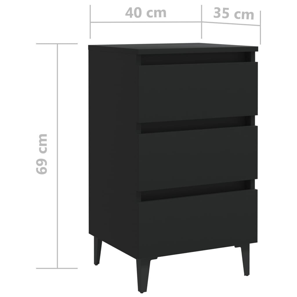 Naktinė spintelė su metalinėmis kojelėmis, 40x35x69 cm, juoda kaina ir informacija | Spintelės prie lovos | pigu.lt