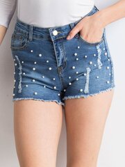 Женские джинсовые шорты с прорезями и жемчугом, синие цена и информация | Женские шорты | pigu.lt