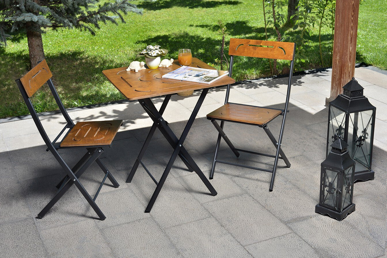 Lauko baldų komplektas Kalune Design Bistro Set 3, rudas/juodas kaina ir informacija | Lauko baldų komplektai | pigu.lt
