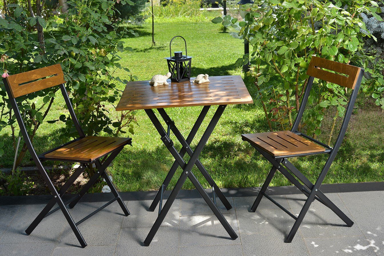 Lauko baldų komplektas Kalune Design Bistro Set 4, rudas/juodas kaina ir informacija | Lauko baldų komplektai | pigu.lt