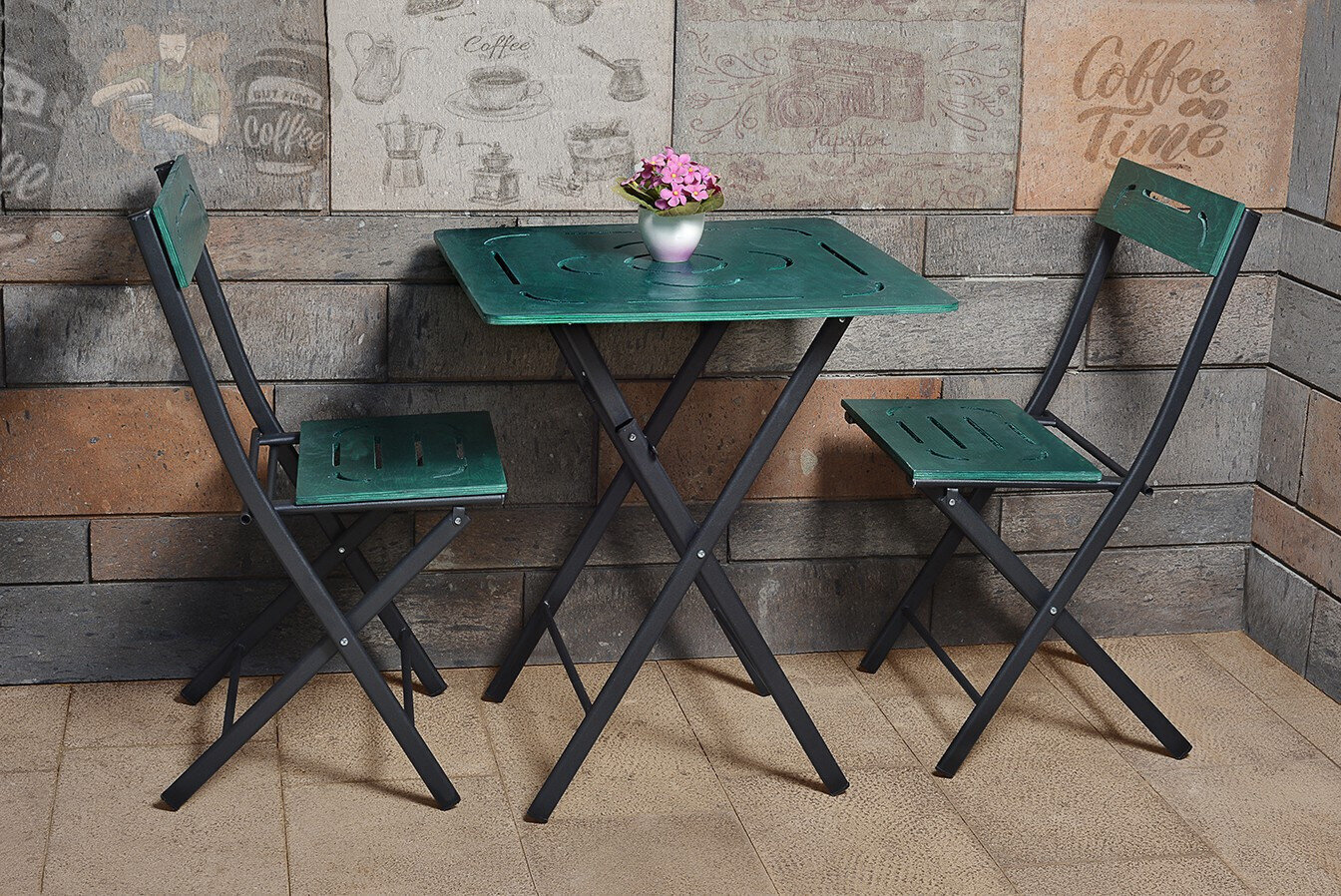 Lauko baldų komplektas Kalune Design Bistro Set 5, žalias/juodas kaina ir informacija | Lauko baldų komplektai | pigu.lt