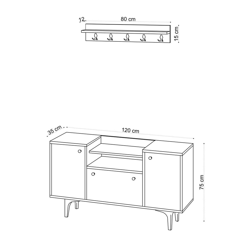 Prieškambario komplektas Kalune Design Grady, rudas kaina ir informacija | Prieškambario komplektai | pigu.lt