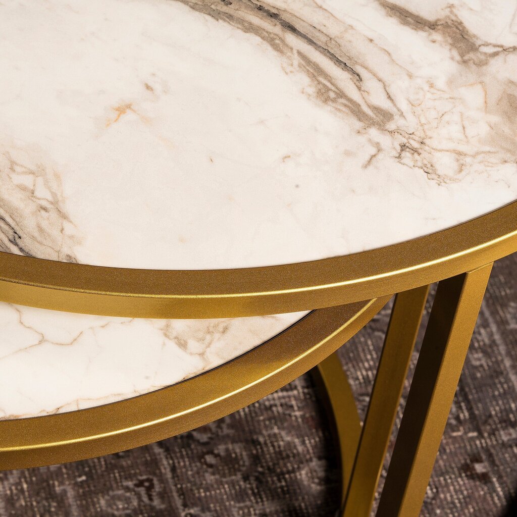 2-jų staliukų komplektas Kalune Design Tambur, auksinės spalvos kaina ir informacija | Kavos staliukai | pigu.lt