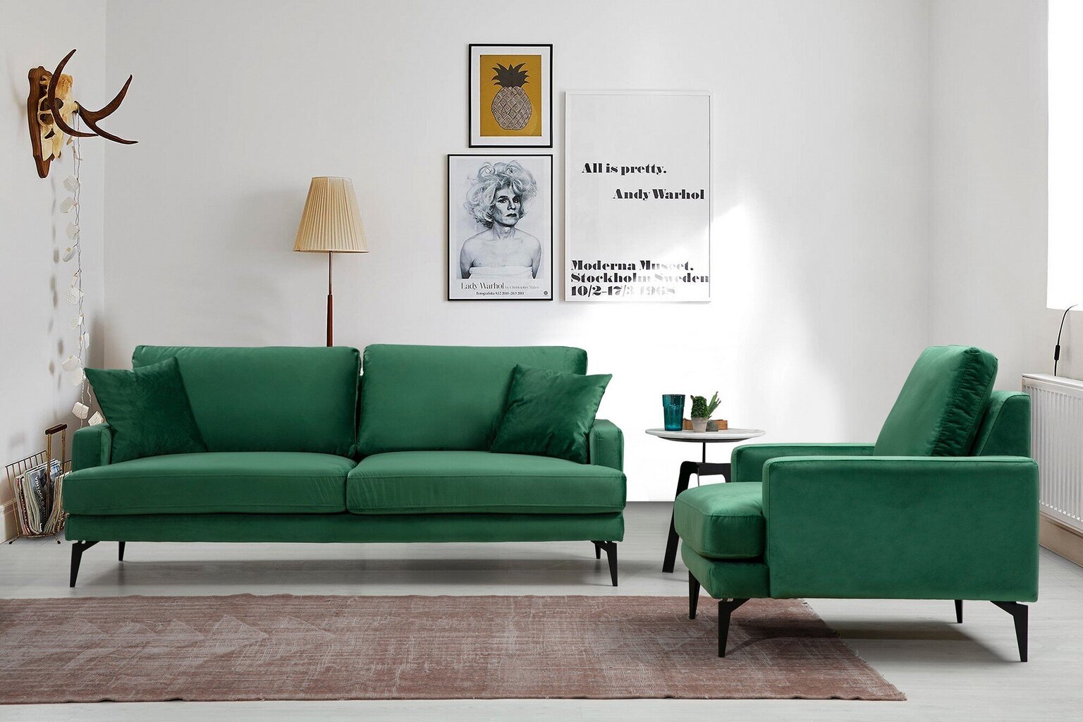 Dvivietė sofa Kalune Design Papira, žalia цена и информация | Sofos | pigu.lt