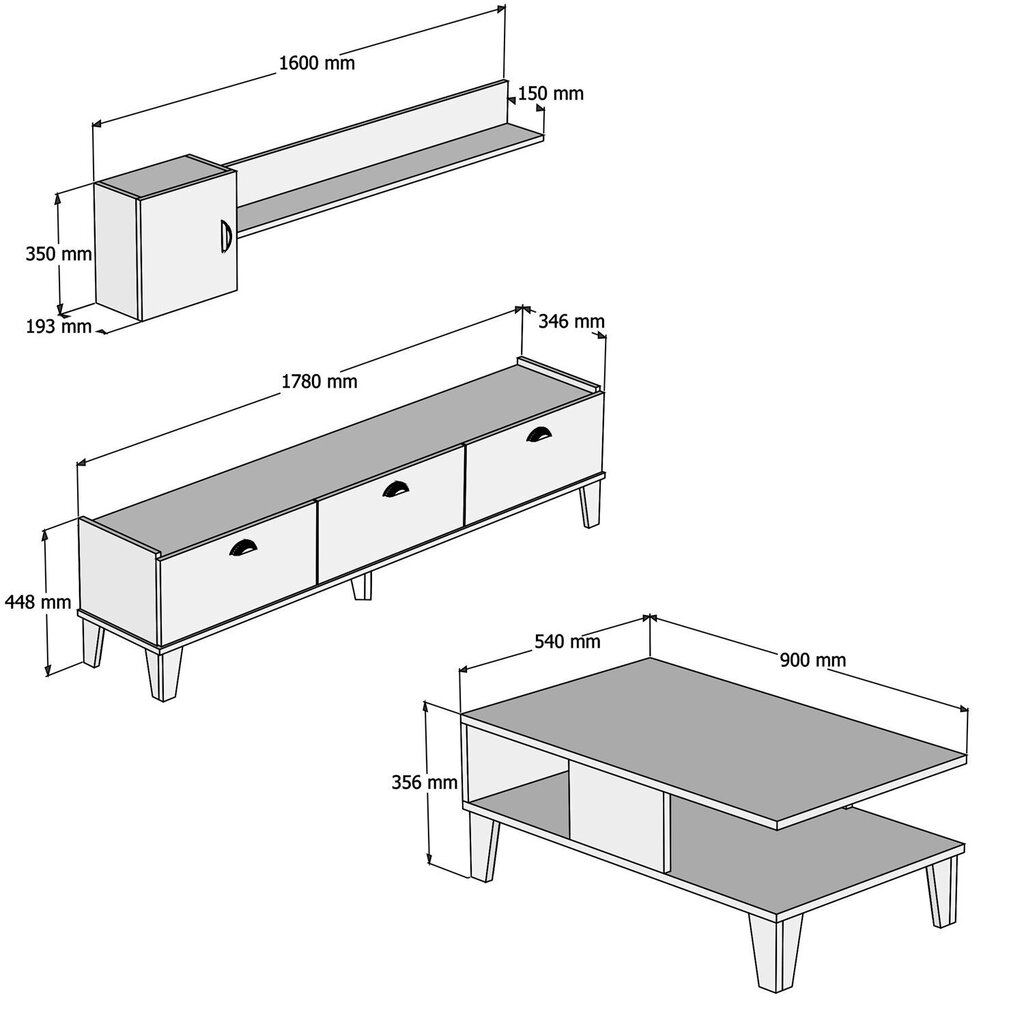 Svetainės baldų komplektas Kalune Design Sumer G5020, rudas/baltas kaina ir informacija | Sekcijos | pigu.lt