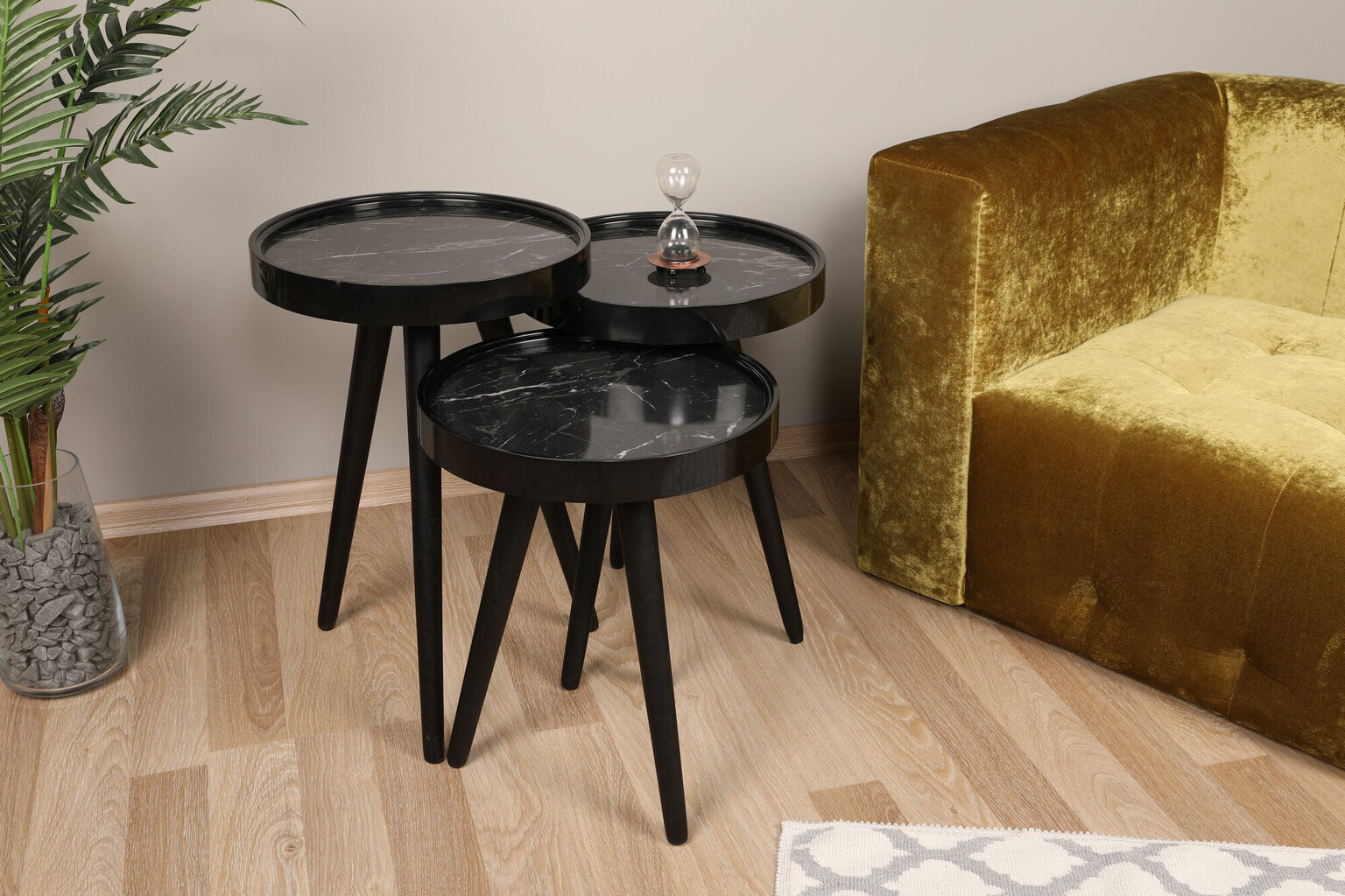 3-jų staliukų komplektas Kalune Design Call, juodas kaina ir informacija | Kavos staliukai | pigu.lt