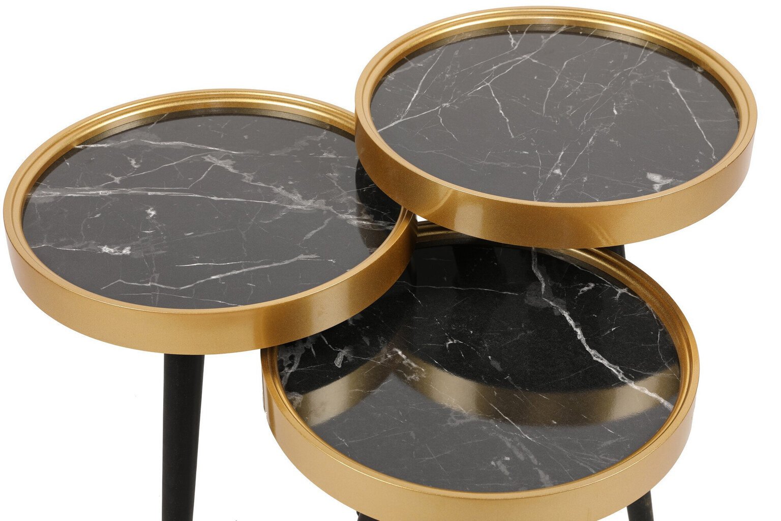 3-jų staliukų komplektas Kalune Design Lyle, juodos/auksinės spalvos kaina ir informacija | Kavos staliukai | pigu.lt