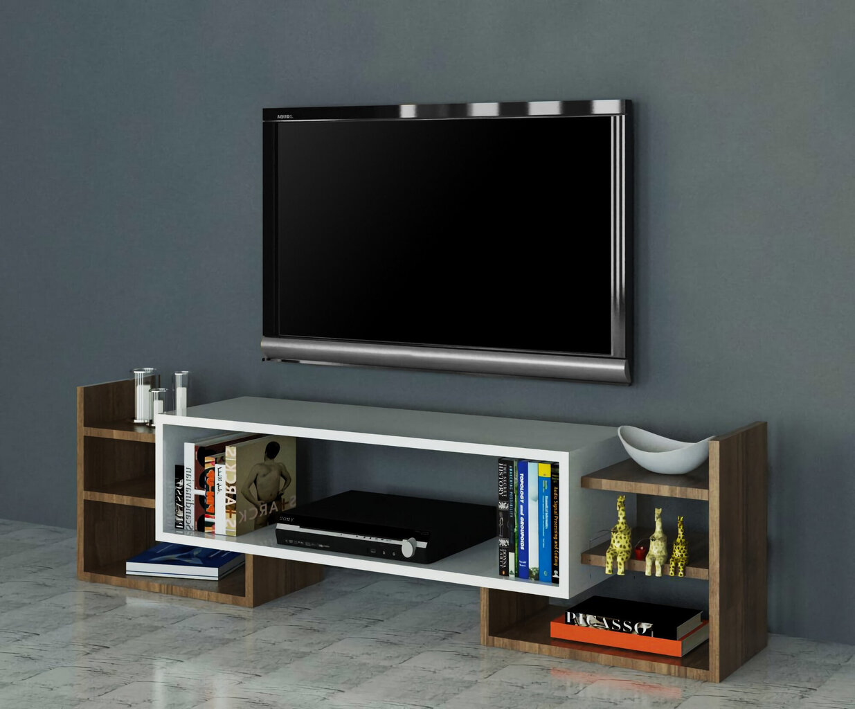 TV staliukas Kalune Design Sema, baltas/rudas kaina ir informacija | TV staliukai | pigu.lt