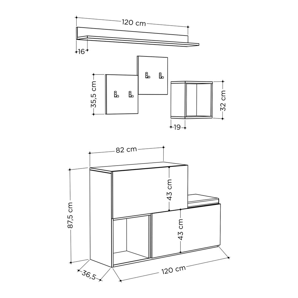 Комплект мебели для прихожей Kalune Design Holdon, белый цена | pigu.lt