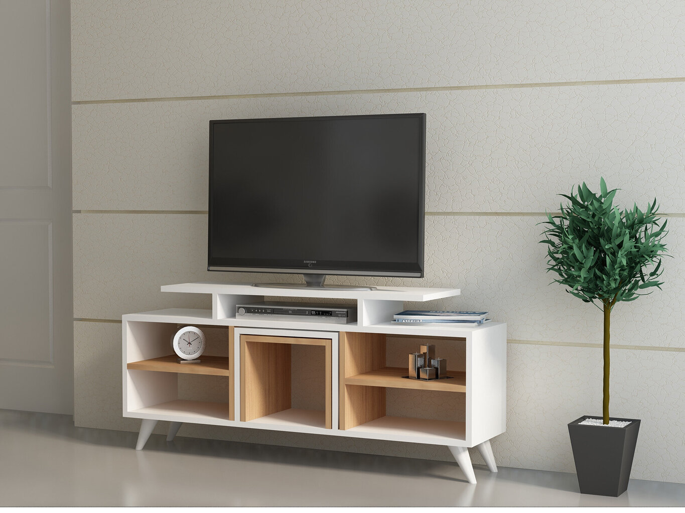 TV staliukas Kalune Design Kutay, baltas/rudas kaina ir informacija | TV staliukai | pigu.lt