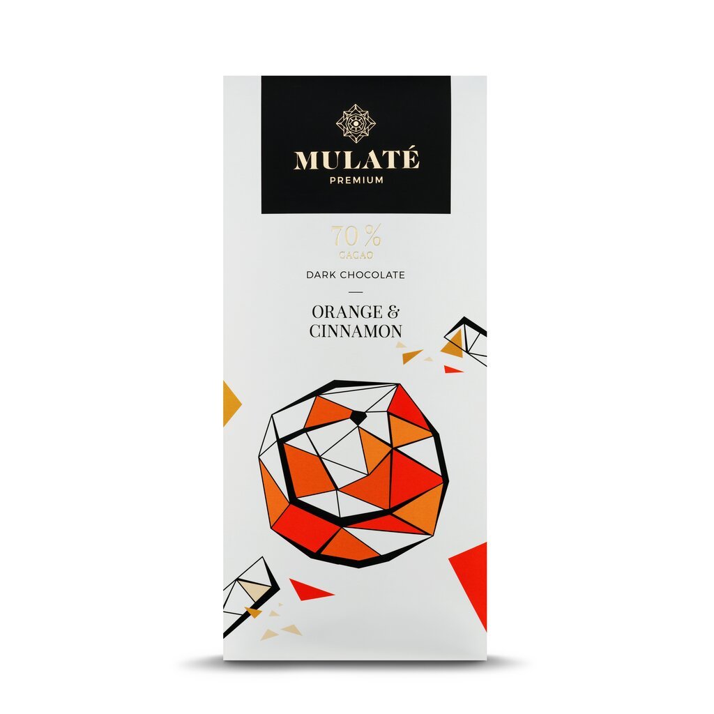 Juodasis šokoladas su šaltyje džiovintais apelsinais ir cinamonu Mulate „Oranges & Cinnamon“, 90 g kaina ir informacija | Saldumynai | pigu.lt