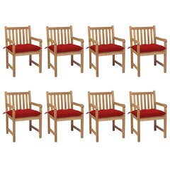 Sodo kėdės su raudonomis pagalvėlėmis, 8 vnt, rudos kaina ir informacija | Lauko kėdės, foteliai, pufai | pigu.lt
