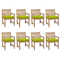 Sodo kėdės su šviesiai žaliomis pagalvėlėmis, 8 vnt, rudos kaina ir informacija | Lauko kėdės, foteliai, pufai | pigu.lt