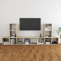 Televizoriaus spintelių komplektas, 5 dalių, baltas/rudas kaina ir informacija | TV staliukai | pigu.lt