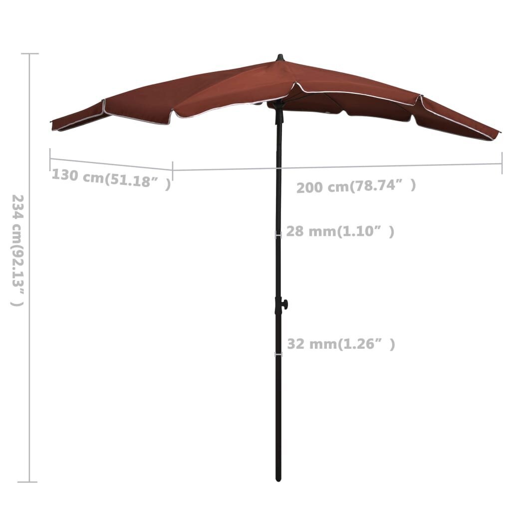 Sodo skėtis nuo saulės su stulpu, 200x130 cm, oranžinis цена и информация | Skėčiai, markizės, stovai | pigu.lt