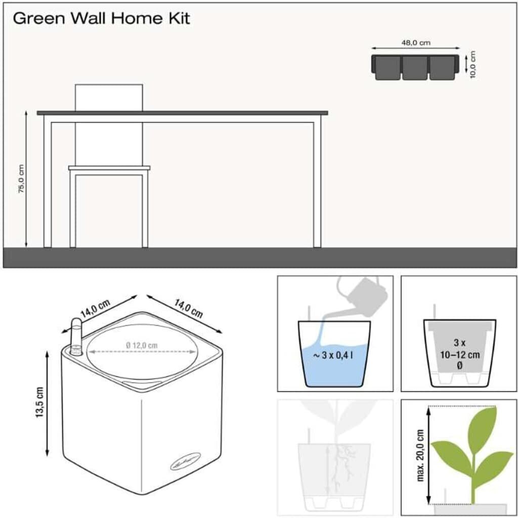 Lechuza vazonėliai Green Wall Home Kit, pilki, 3vnt. kaina ir informacija | Vazonėliai daiginimui ir persodinimui | pigu.lt