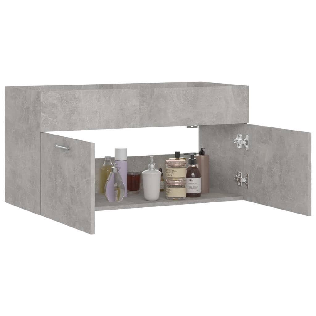 Spintelė praustuvui, betono pilkos spalvos, 90x38,5x46cm, MDP kaina ir informacija | Vonios spintelės | pigu.lt