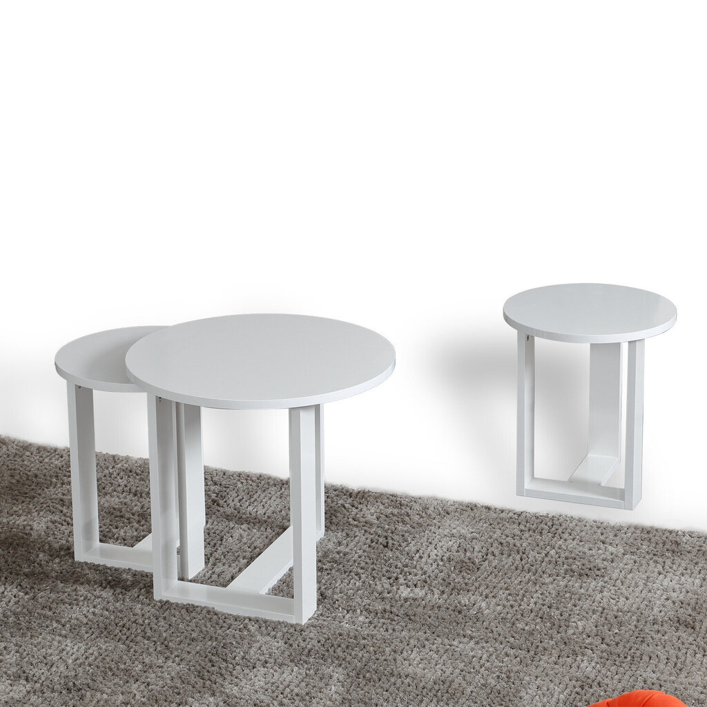 3-jų kavos staliukų komplektas Kalune Design Mira, baltas kaina ir informacija | Kavos staliukai | pigu.lt