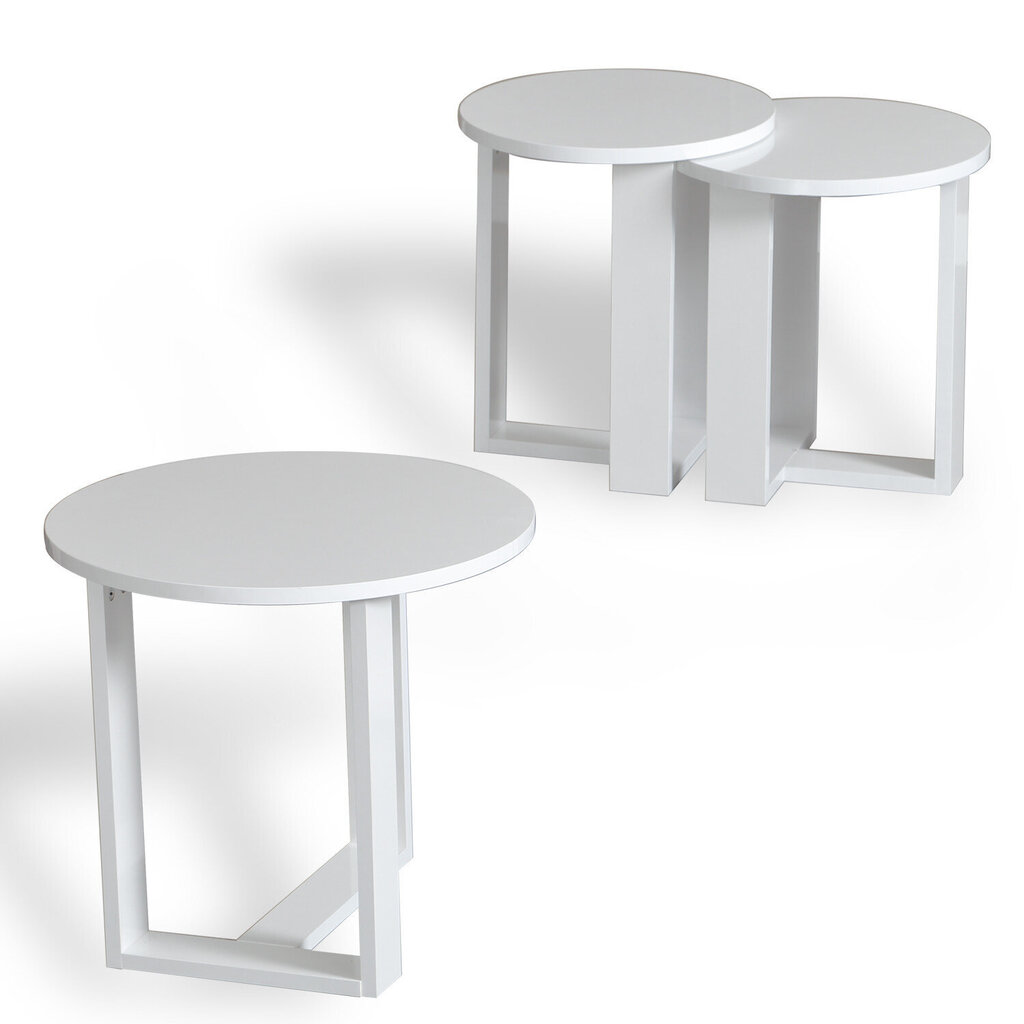 3-jų kavos staliukų komplektas Kalune Design Mira, baltas kaina ir informacija | Kavos staliukai | pigu.lt