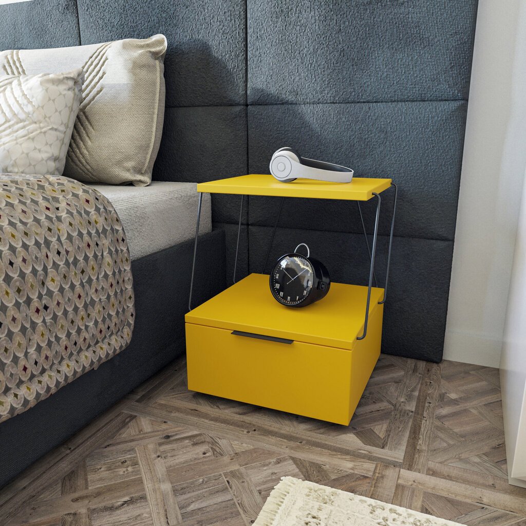Naktinė spintelė Kalune Design Tekoba, geltona kaina ir informacija | Spintelės prie lovos | pigu.lt