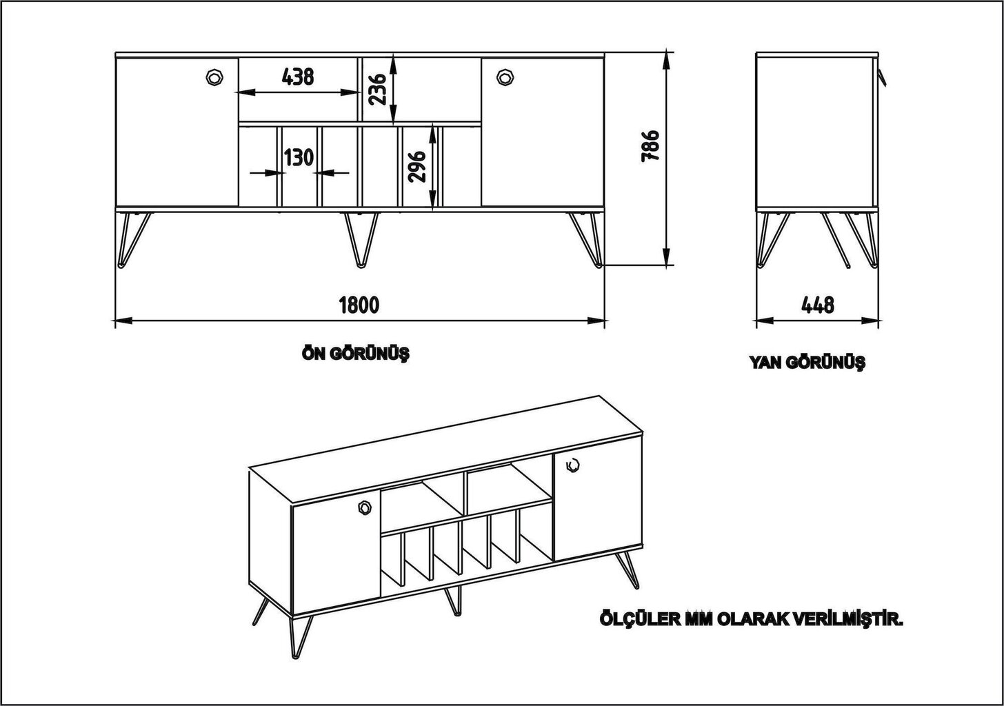 Komoda su veidrodžiu Kalune Design Lorenz Ayna, juoda kaina ir informacija | Komodos | pigu.lt