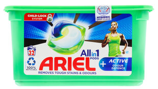 Ariel skalbimo kapsulės All in 1 Active Odour, 32 vnt. kaina ir informacija | Skalbimo priemonės | pigu.lt