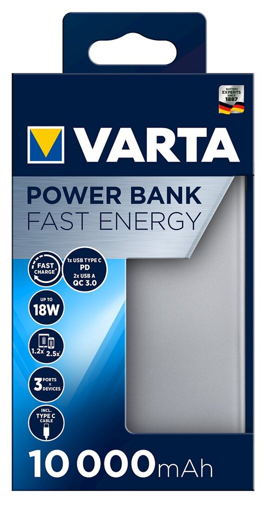 Varta Power Bank Fast Energy 10000mAh kaina ir informacija | Atsarginiai maitinimo šaltiniai (power bank) | pigu.lt