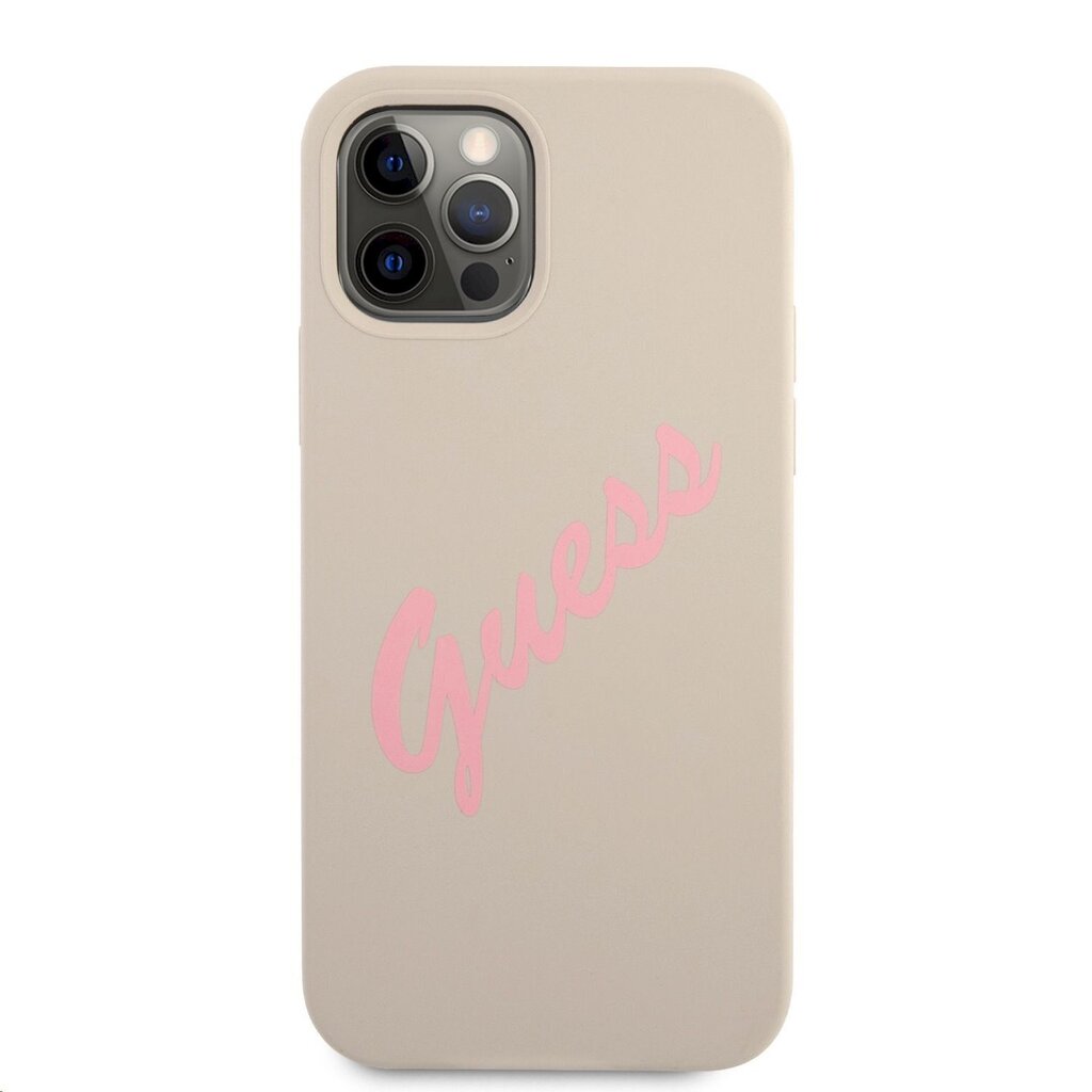 Guess Silicone Vintage Pink Script Cover, skirtas iPhone 12/12 Pro 6.1, pilkas kaina ir informacija | Telefono dėklai | pigu.lt