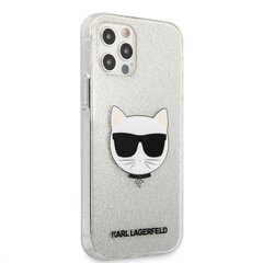 KLHCP12LCHTUGLS Karl Lagerfeld Choupette Head Glitter Case, skirtas iPhone 12 Pro Max 6.7, pilkas kaina ir informacija | Telefono dėklai | pigu.lt