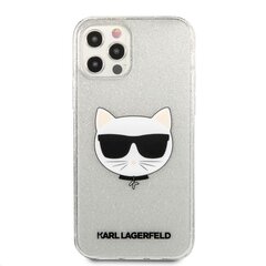 KLHCP12LCHTUGLS Karl Lagerfeld Choupette Head Glitter Case, skirtas iPhone 12 Pro Max 6.7, pilkas kaina ir informacija | Telefono dėklai | pigu.lt