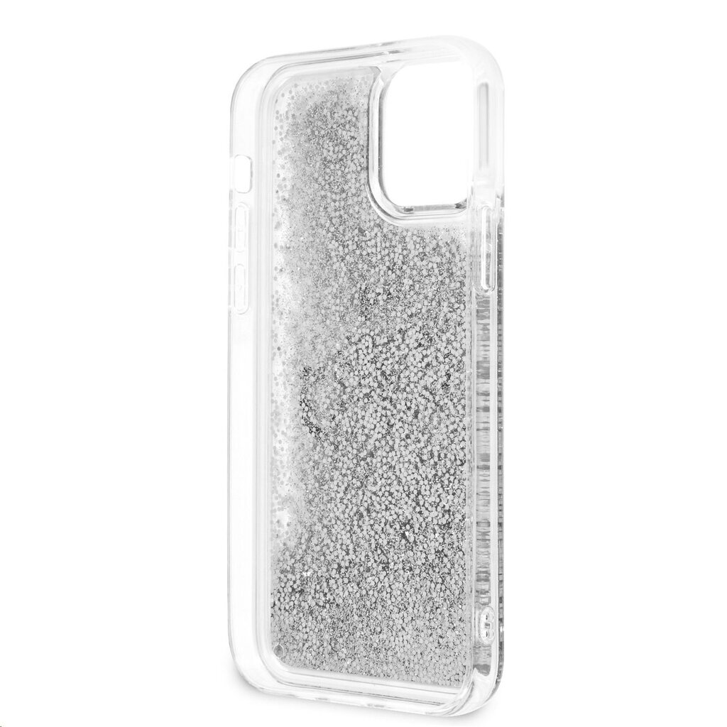 Guess TPU Big 4G Liquid Glitter Silver Case, skirtas iPhone 12 Pro Max, skaidrus kaina ir informacija | Telefono dėklai | pigu.lt