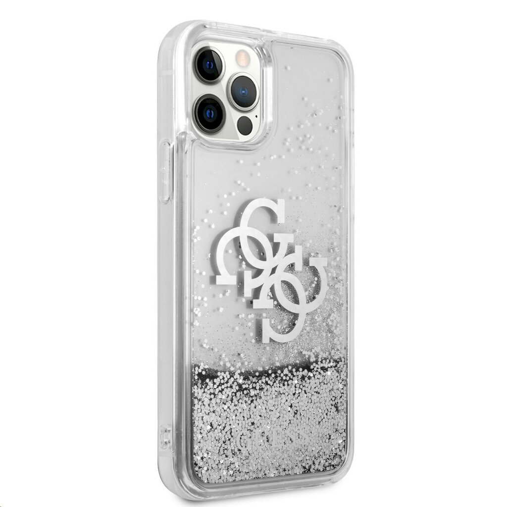 Guess TPU Big 4G Liquid Glitter Silver Case, skirtas iPhone 12 Pro Max, skaidrus kaina ir informacija | Telefono dėklai | pigu.lt