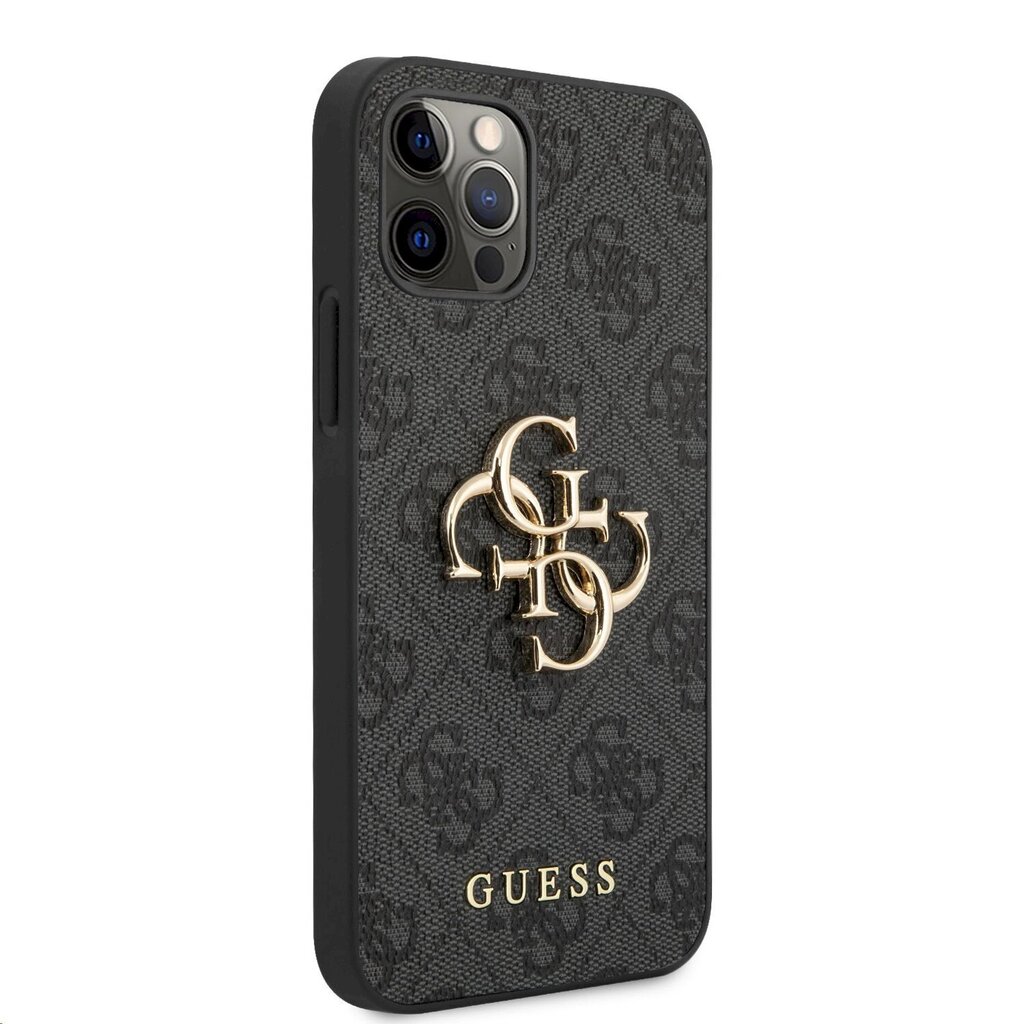 Guess PU 4G Metal Logo Case, skirtas iPhone 12/12 Pro, pilkas kaina ir informacija | Telefono dėklai | pigu.lt