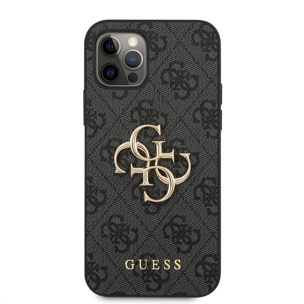 Guess PU 4G Metal Logo Case, skirtas iPhone 12/12 Pro, pilkas kaina ir informacija | Telefono dėklai | pigu.lt