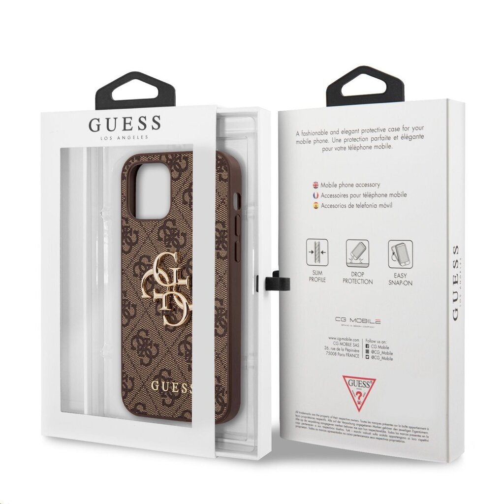 Guess PU 4G Metal Logo Case, skirtas iPhone 12/12 Pro, rudas kaina ir informacija | Telefono dėklai | pigu.lt