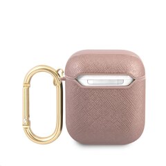 GUA2SASMP Guess Saffiano PC|PU Metal Logo Case for Airpods 1|2 Pink kaina ir informacija | Ausinių aksesuarai | pigu.lt