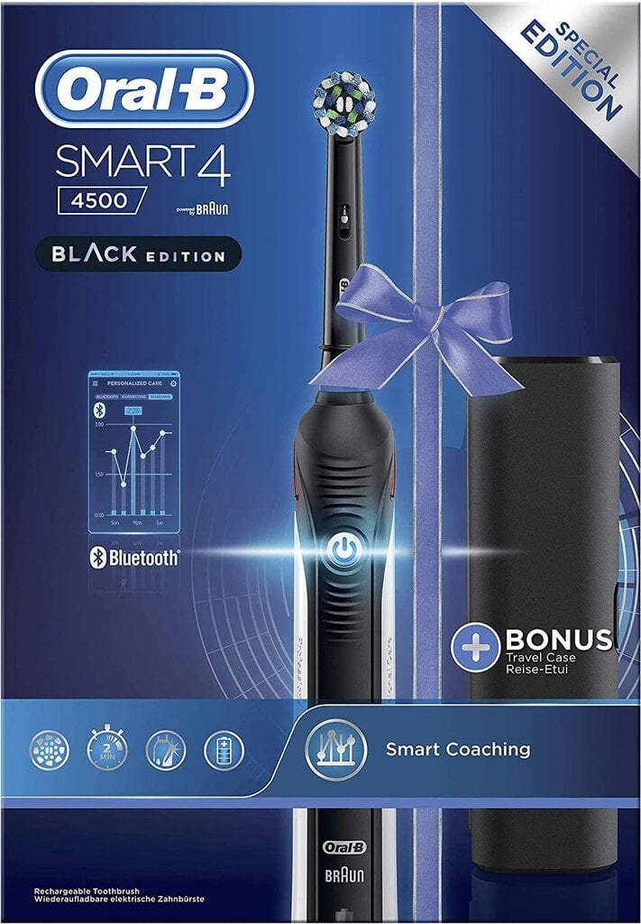 Oral-B Smart 4 4500 CrossAction Black Edition kaina ir informacija | Elektriniai dantų šepetėliai | pigu.lt