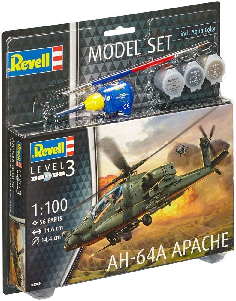 Revell AH-64A Apache Helicopter plastiko modelio rinkinys 1:100 mastelio su dažais ir klijais kaina ir informacija | Konstruktoriai ir kaladėlės | pigu.lt