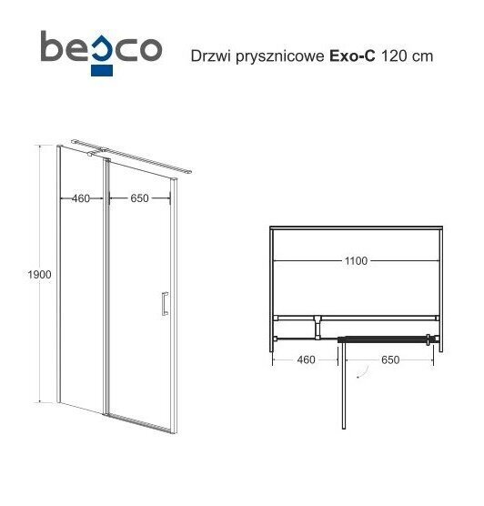 Dušo kabina Besco Exo-CH Black, 120x80,90,100 cm kaina ir informacija | Dušo kabinos | pigu.lt