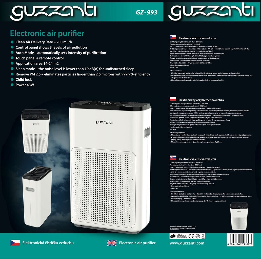 Oro valytuvas Guzzanti GZ-993 kaina ir informacija | Oro valytuvai | pigu.lt