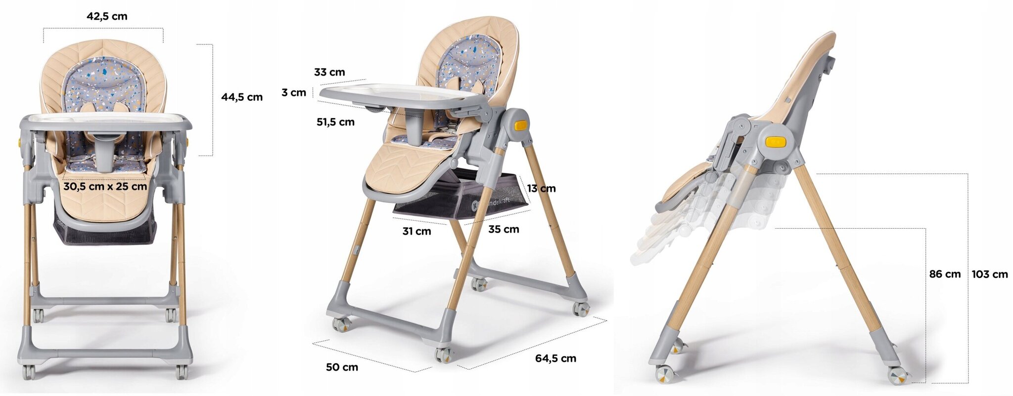 Maitinimo kėdutė Lastree Kinderkraft, pilka kaina ir informacija | Maitinimo kėdutės | pigu.lt