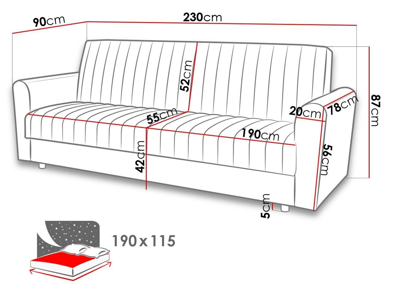 Sofa - lova MOLLY kaina ir informacija | Sofos | pigu.lt