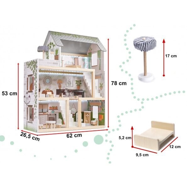 Medinis lėlių namelis Floro Boho su LED apšvietimu kaina ir informacija | Žaislai mergaitėms | pigu.lt