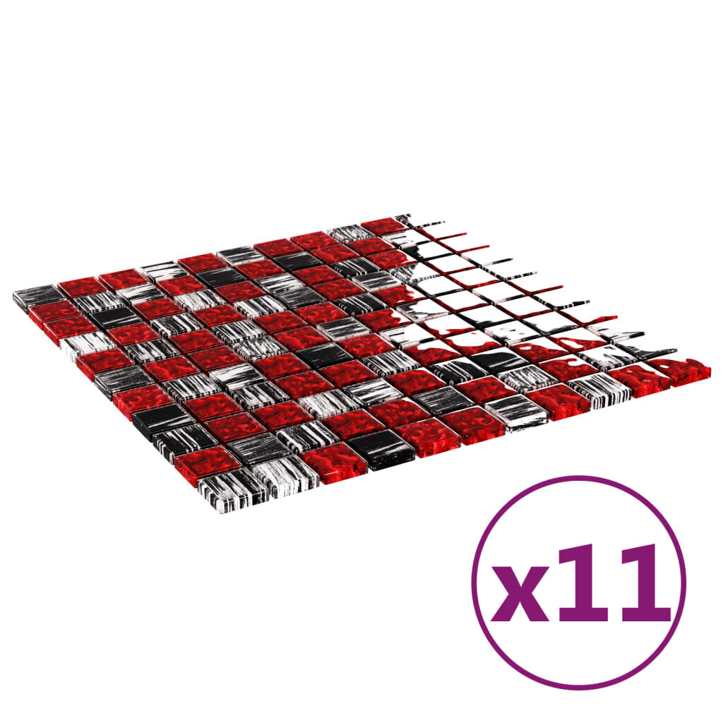 Mozaikinės plytelės, 11vnt., juodos/raudonos, 30x30cm, stiklas kaina |  pigu.lt