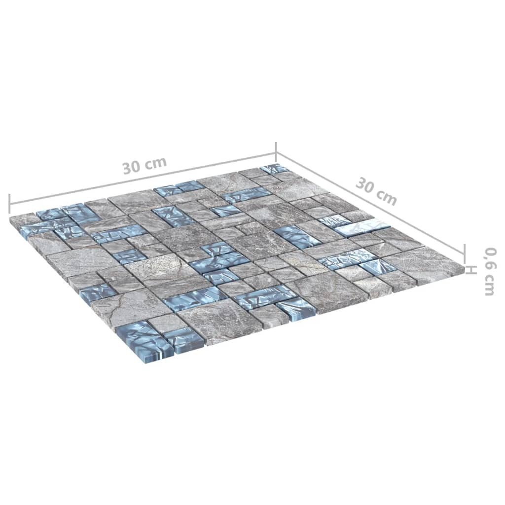 Mozaikinės plytelės, 22vnt., pilkos/mėlynos, 30x30cm, stiklas kaina ir informacija | Plytelės sienoms | pigu.lt