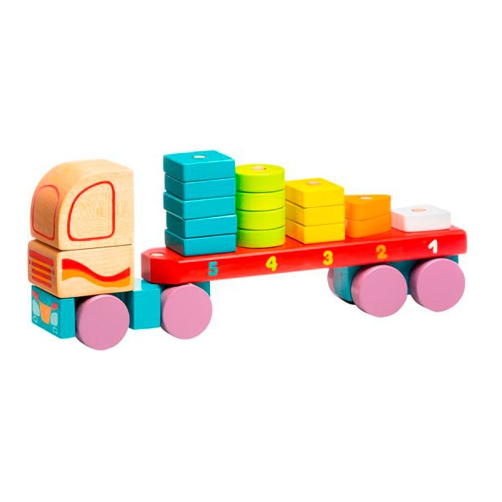 Medinė mašinėlė rūšiuoklis sunkvežimis, Cubika kaina ir informacija | Žaislai kūdikiams | pigu.lt