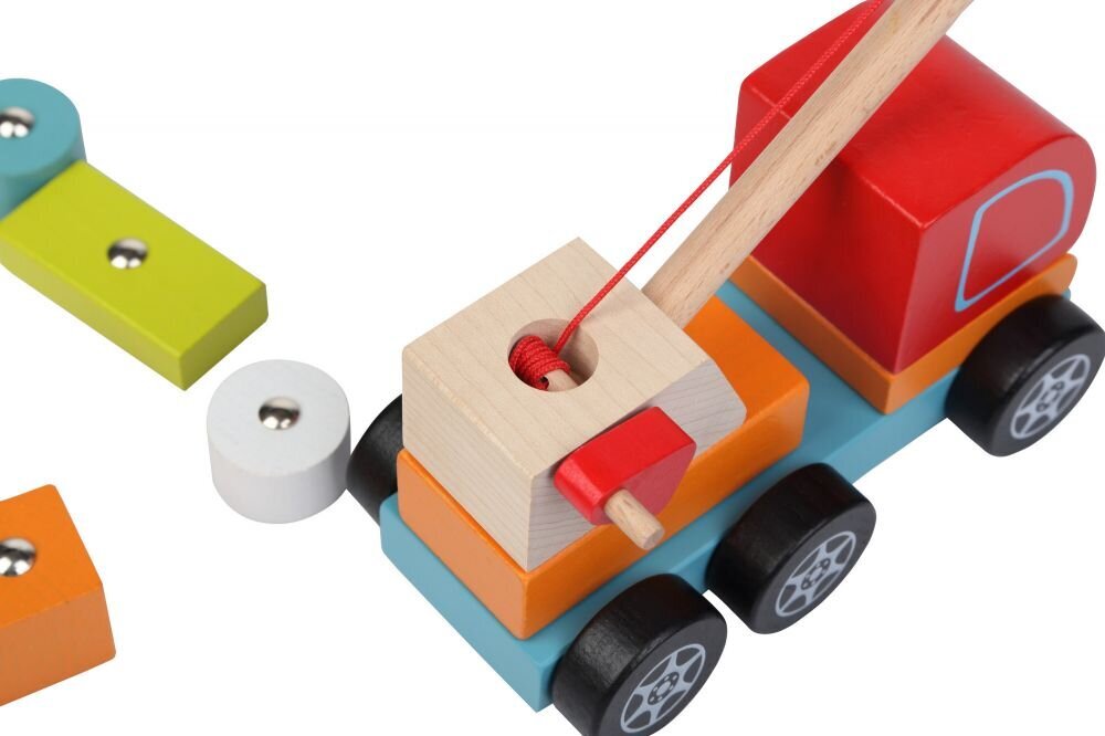 Medinė mašinėlė Sunkvežimis kranas su elementais ant magnetų, Cubika kaina ir informacija | Žaislai kūdikiams | pigu.lt
