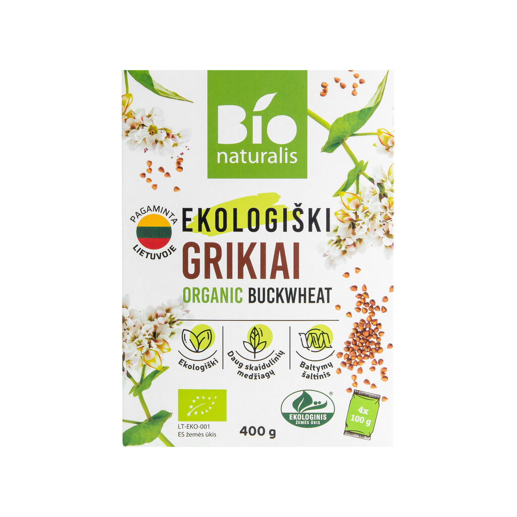 Ekologiški grikiai pakeliuose BIONATURALIS 400g kaina ir informacija | Kruopos, dribsniai, košės | pigu.lt