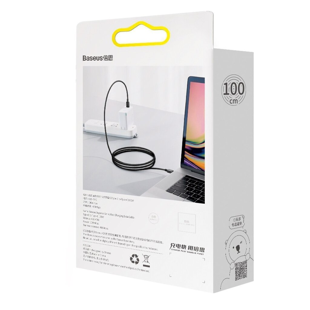 Kabelis Baseus Superior Series Cable USB-C to USB-C, 100W, 1m, juodas kaina ir informacija | Laidai telefonams | pigu.lt