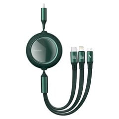 Кабель USB 3в1 Baseus Bright Mirror, USB - micro USB / USB-C / Lightning, 100 Вт, 1.2 м (зеленый) цена и информация | Кабели для телефонов | pigu.lt